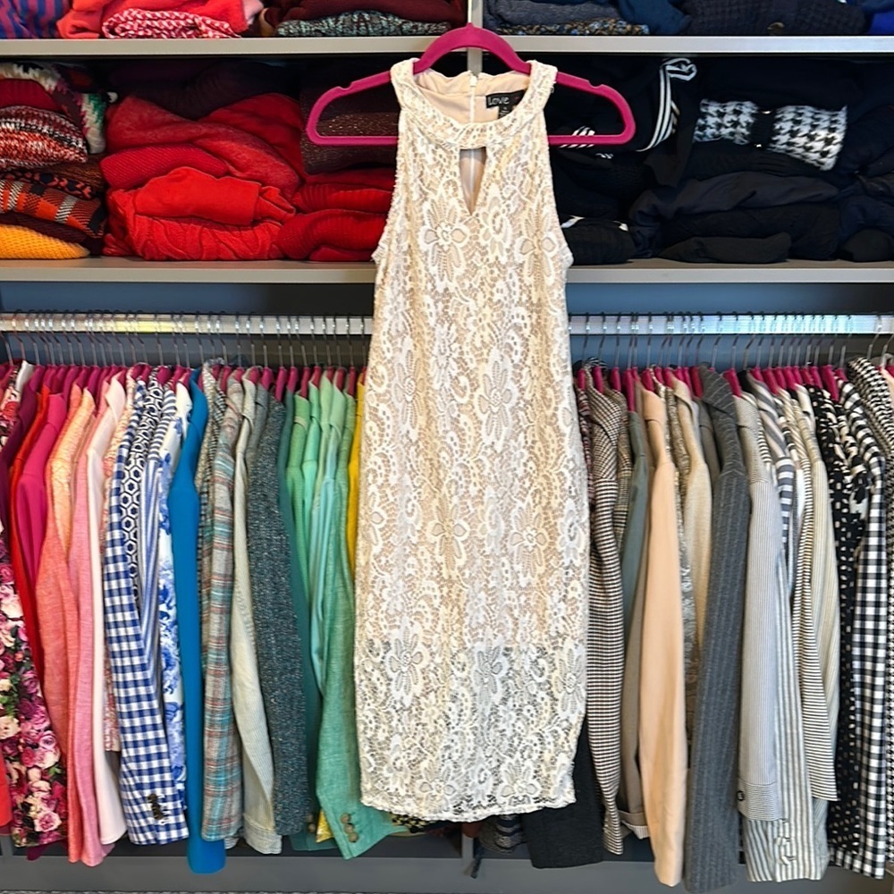 Love cream sleeveless lace detail dress size L